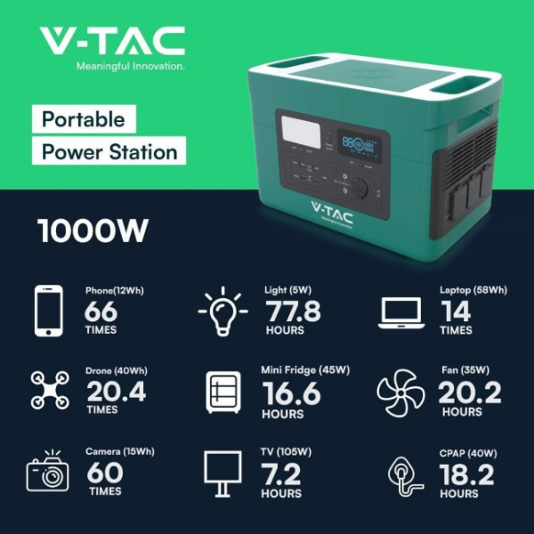 V-TAC 1000W Portable Power Station - VT-1001N