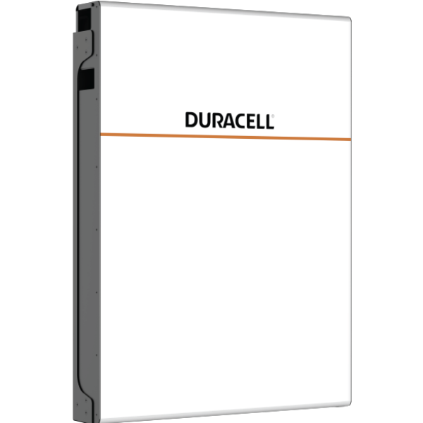 Duracell solar battery angled to the right to show the side