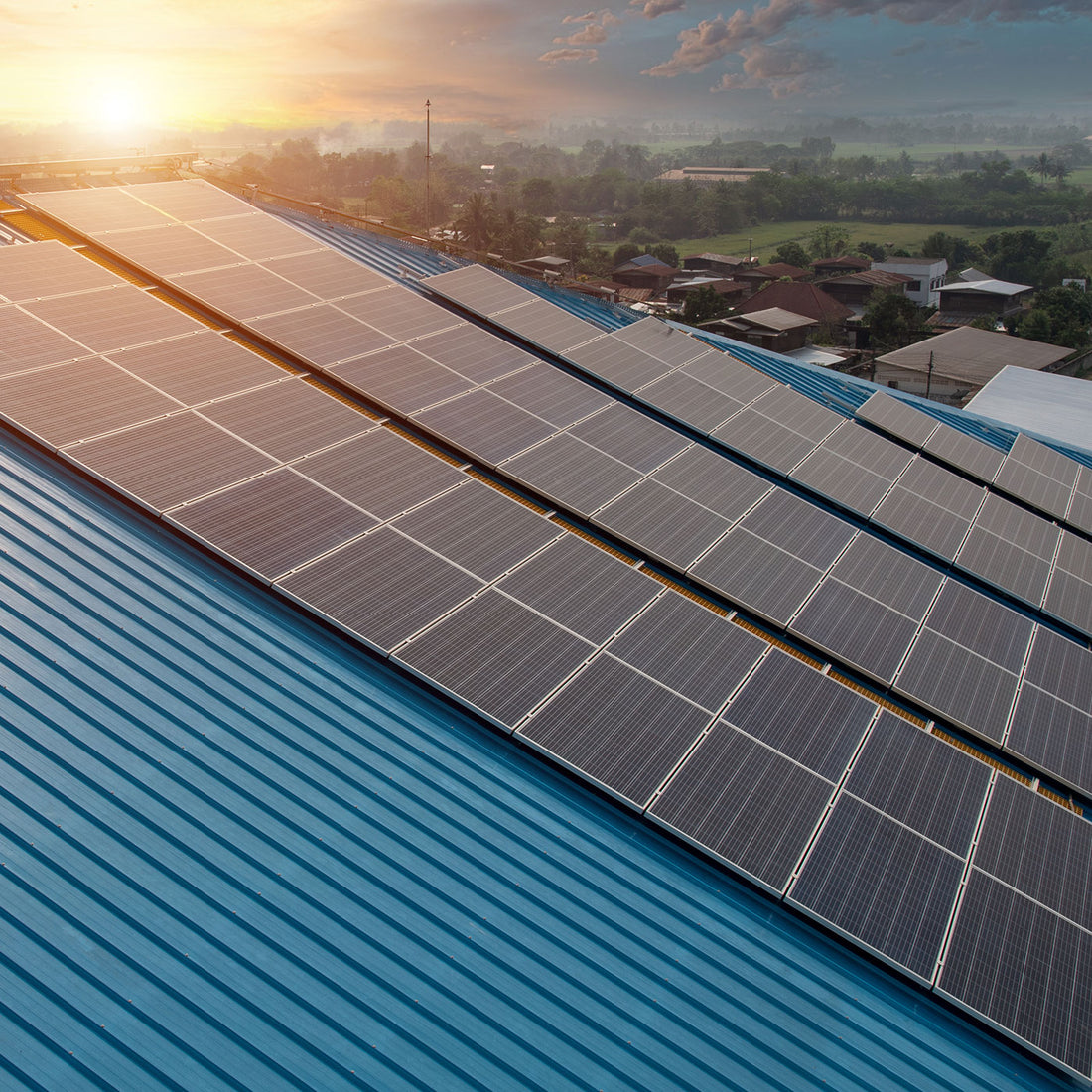 Solar panels on industrial roof